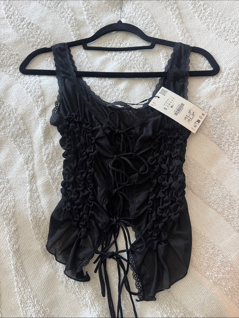 Zara Black Lace-Up Sheer Ruched Tank - Picture 16 of 16